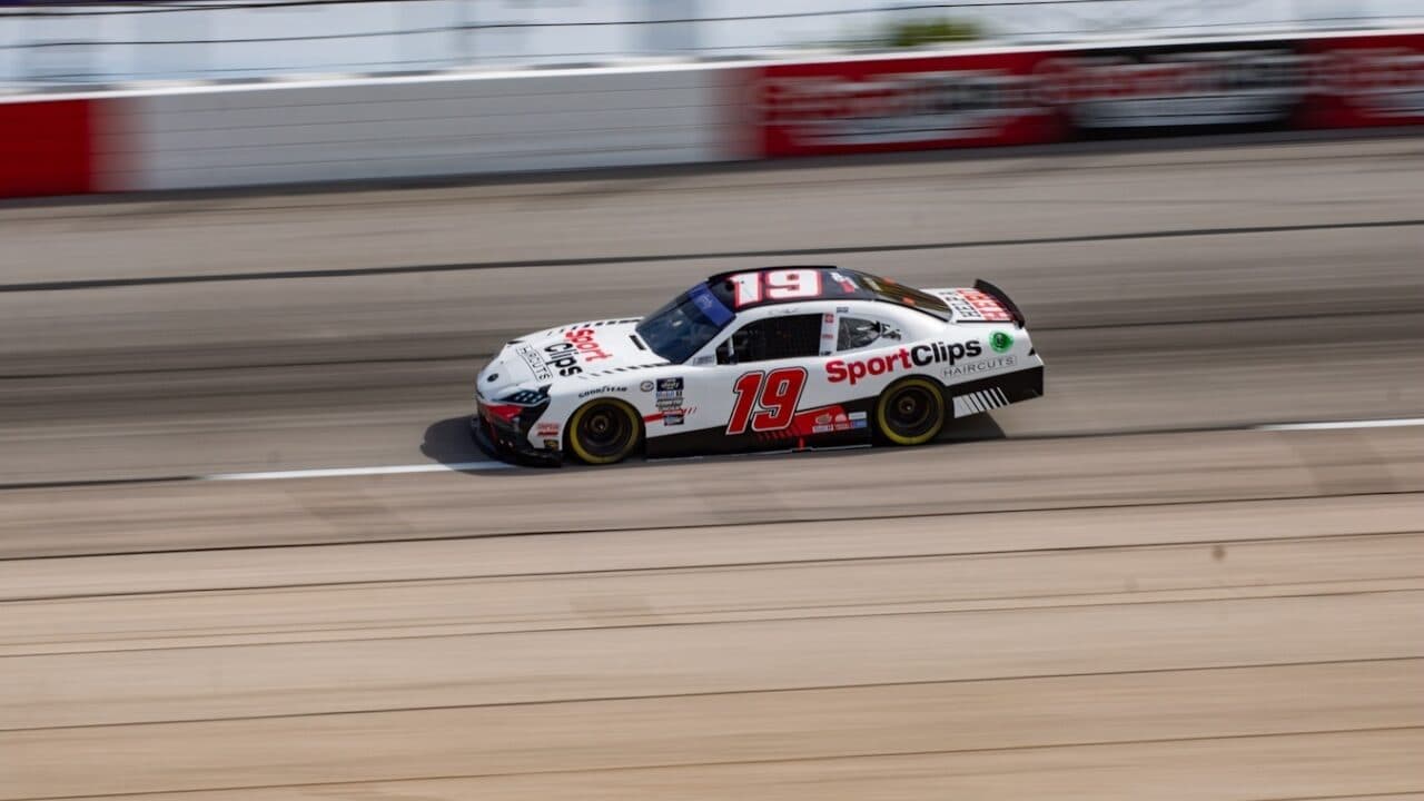 hero image for Denny Hamlin Makes Late Move to Win Xfinity Race at Darlington