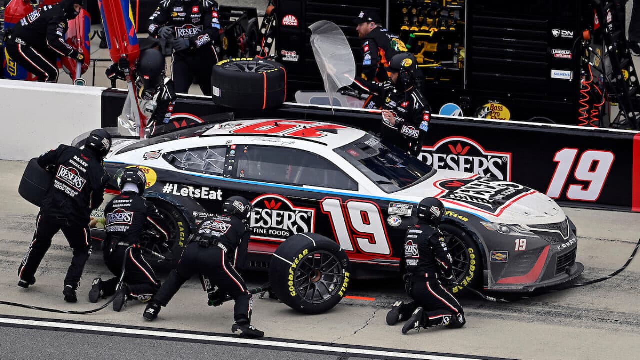 hero image for No. 19 Joe Gibbs Racing Team Penalized for Separation of Wheel at Fontana
