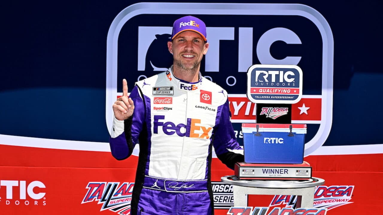 hero image for Denny Hamlin Delivers Pole for Joe Gibbs Racing at Talladega