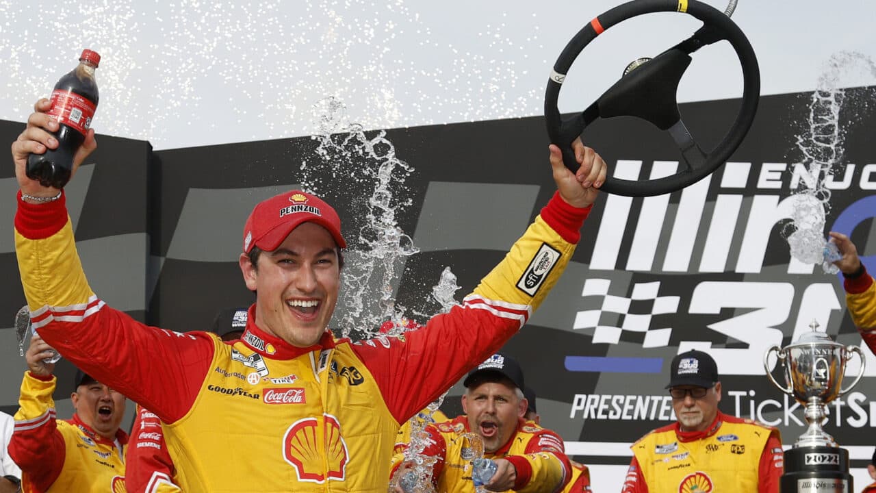 hero image for Joey Logano Outduels Kyle Busch in OT in debut Gateway Race