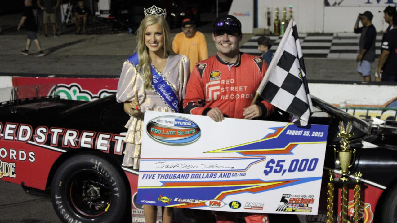 hero image for Jackson Boone Perseveres for Allen Turner Pro Late Model Win in Pensacola
