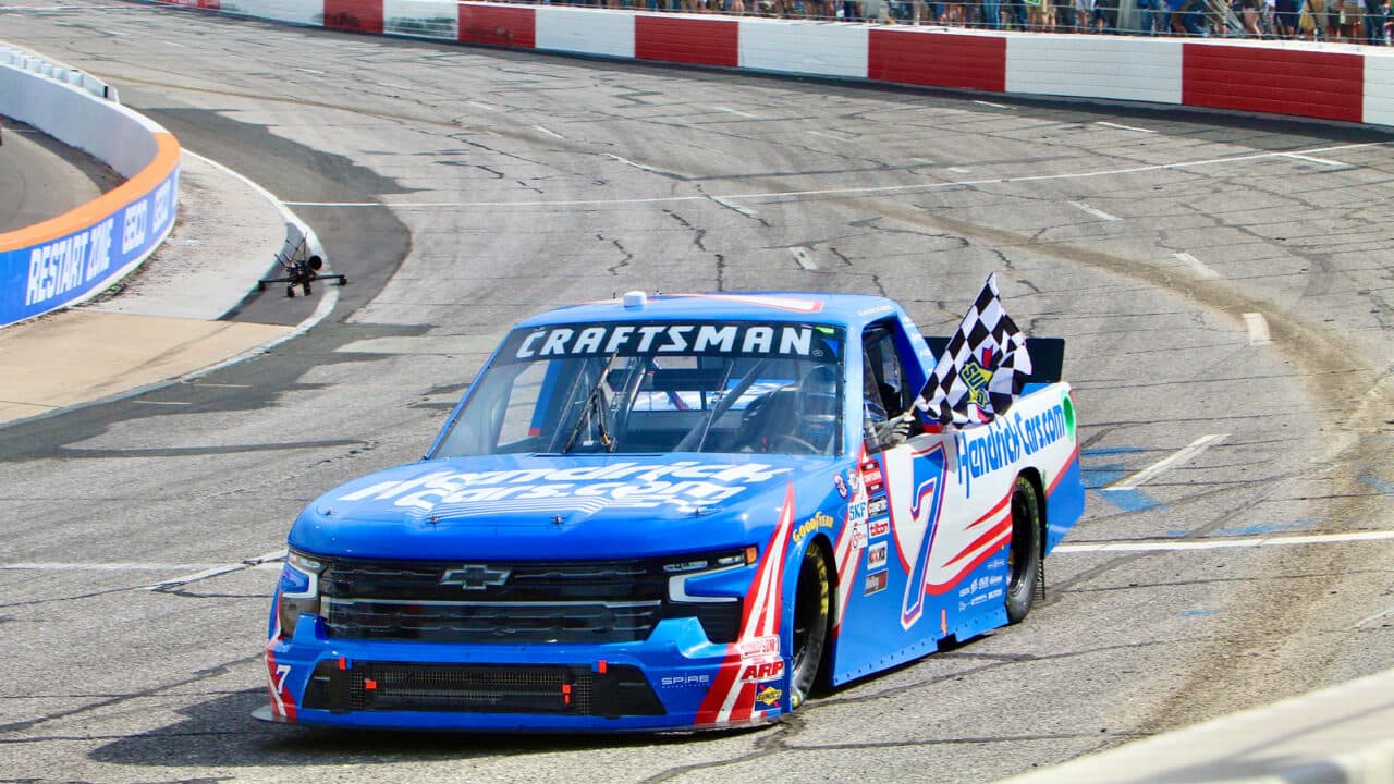 hero image for Kyle Larson Starts New Chapter for NASCAR at North Wilkesboro with Truck Series Win
