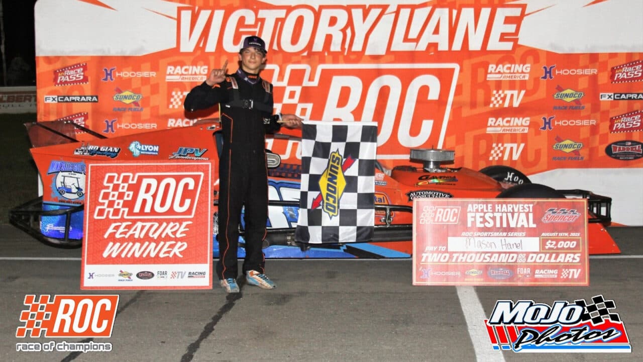 hero image for Mason Hanel Scores First Career RoC Sportsman Modified Win at Spencer