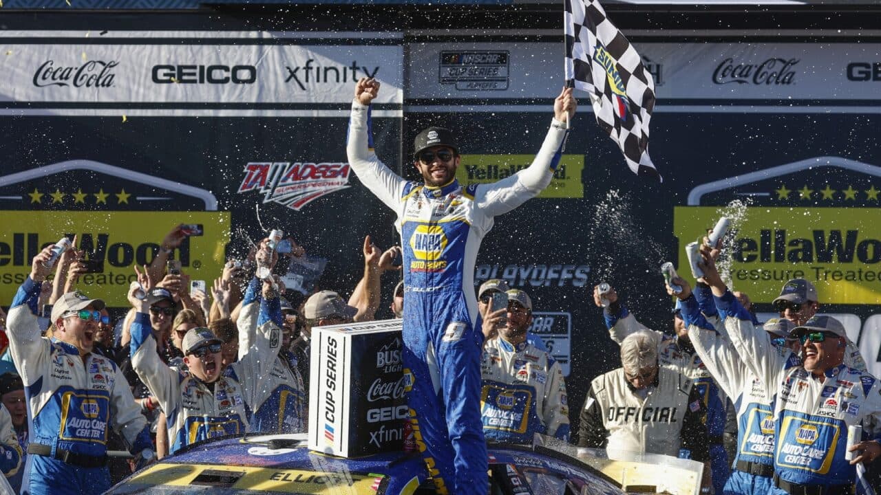 hero image for Chase Elliott Advances in Playoffs with Last Lap Talladega Win